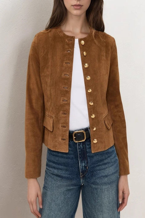 GOLD BUTTON SUEDE JACKET